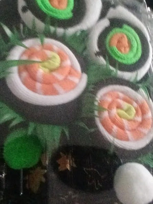 Foto de un comprador: detalle de los makis de calcetín en la bandeja